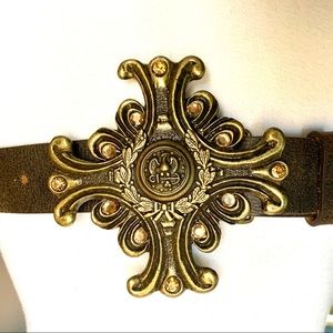 JEWELED FILLIGREE LEATHER BELT - SIZE 32”